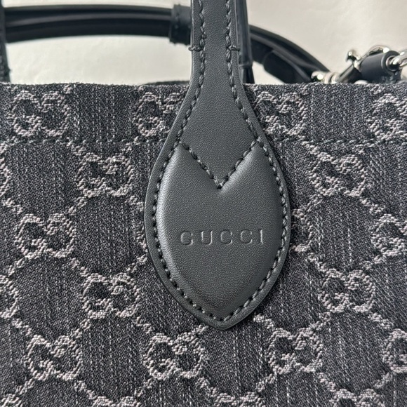 GUCCI Monogram Mini Tote Denim Ophidia Top Handle Crossbody Black - Picture 7 of 16